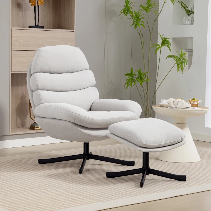 Nancy's Pedaso Relaxfauteuil - Loungestoel - Relaxstoel - Met Voetenbank - Crèmewit - Chenille