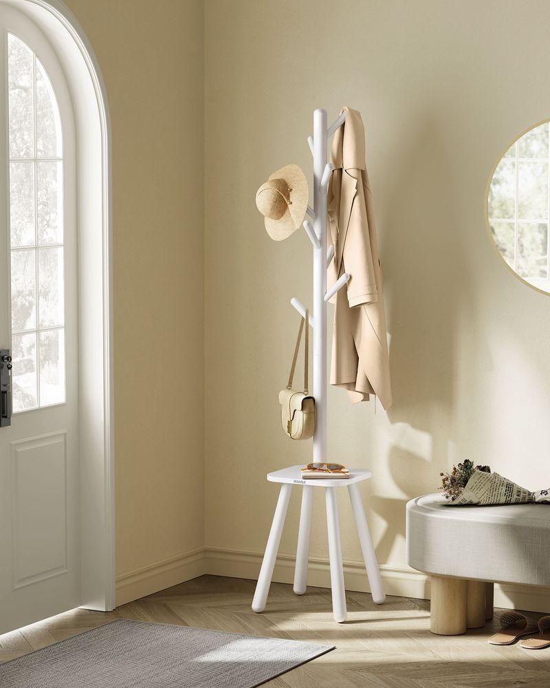 Nancy's Casteleiro Staande Kapstok - Garderoberek - Wit - Rubberhout - ± 170 cm hoog