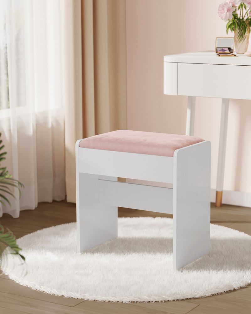 Nancy's Cernadelo Make-up Krukje - Hocker - Kruk - Wit / Pastelroze - ± 30 x 45 x 45 cm
