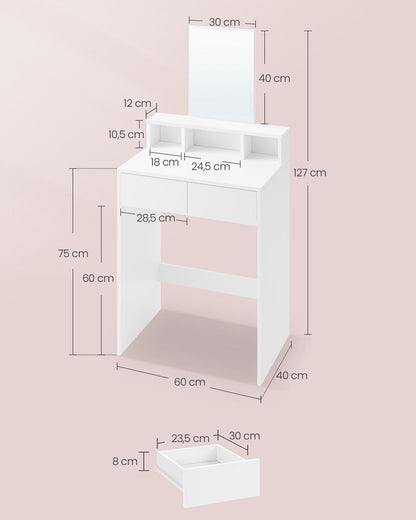 Nancy's Linhares Make-up Tafel Met Spiegel - Kaptafel - Wit - ± 40 x 60 x 130 cm
