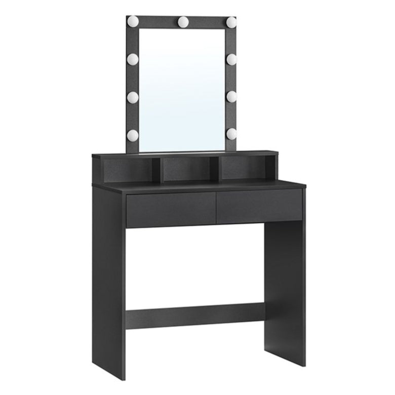Nancy's Macal Make Up Tafel Met Spiegel en Licht - Kaptafel - Make-up Tafel - Zwart - 80 x 40 x 145 cm