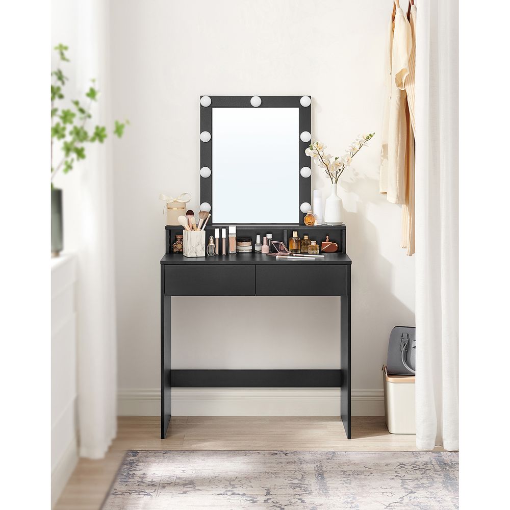 Nancy's Macal Make Up Tafel Met Spiegel en Licht - Kaptafel - Make-up Tafel - Zwart - 80 x 40 x 145 cm