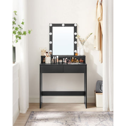 Nancy's Macal Make Up Tafel Met Spiegel en Licht - Kaptafel - Make-up Tafel - Zwart - 80 x 40 x 145 cm