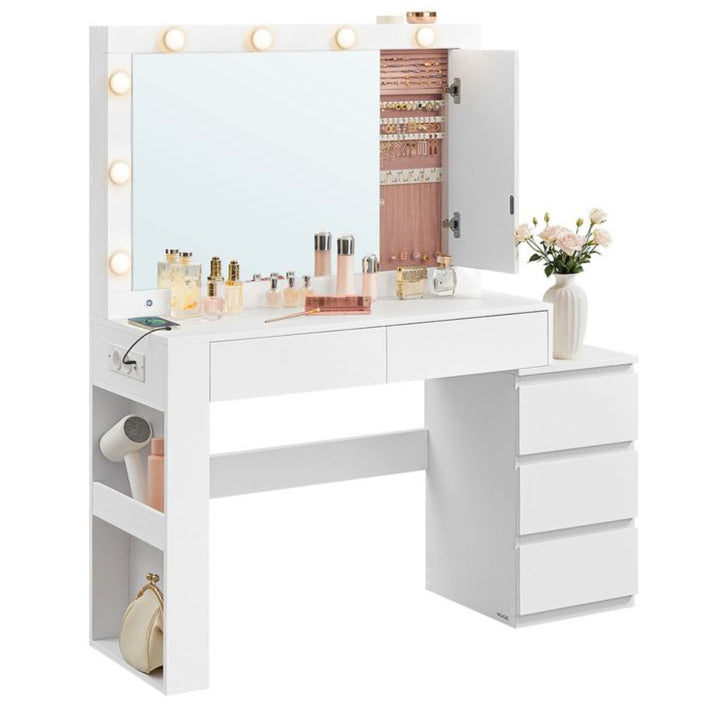 Nancy's Vascões Kaptafel - Make up tafel met Spiegel en Verlichting - Wit - 125 x 40 x 140 cm