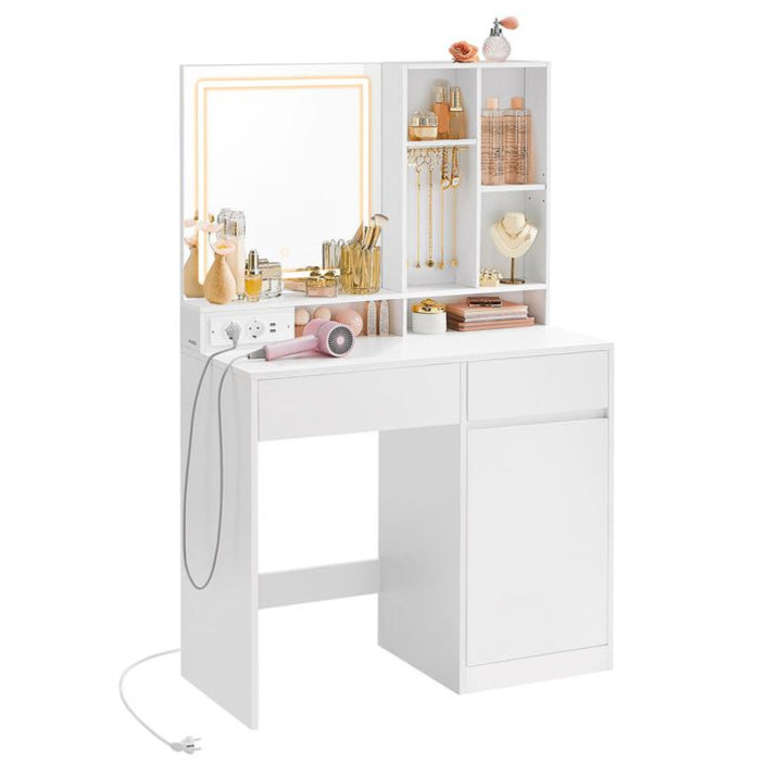 Nancy's Reguenga Kaptafel - Make Up Tafel met Spiegel & Verlichting - Cosmeticatafel - Wit - ± 90 x 40 x 140 cm