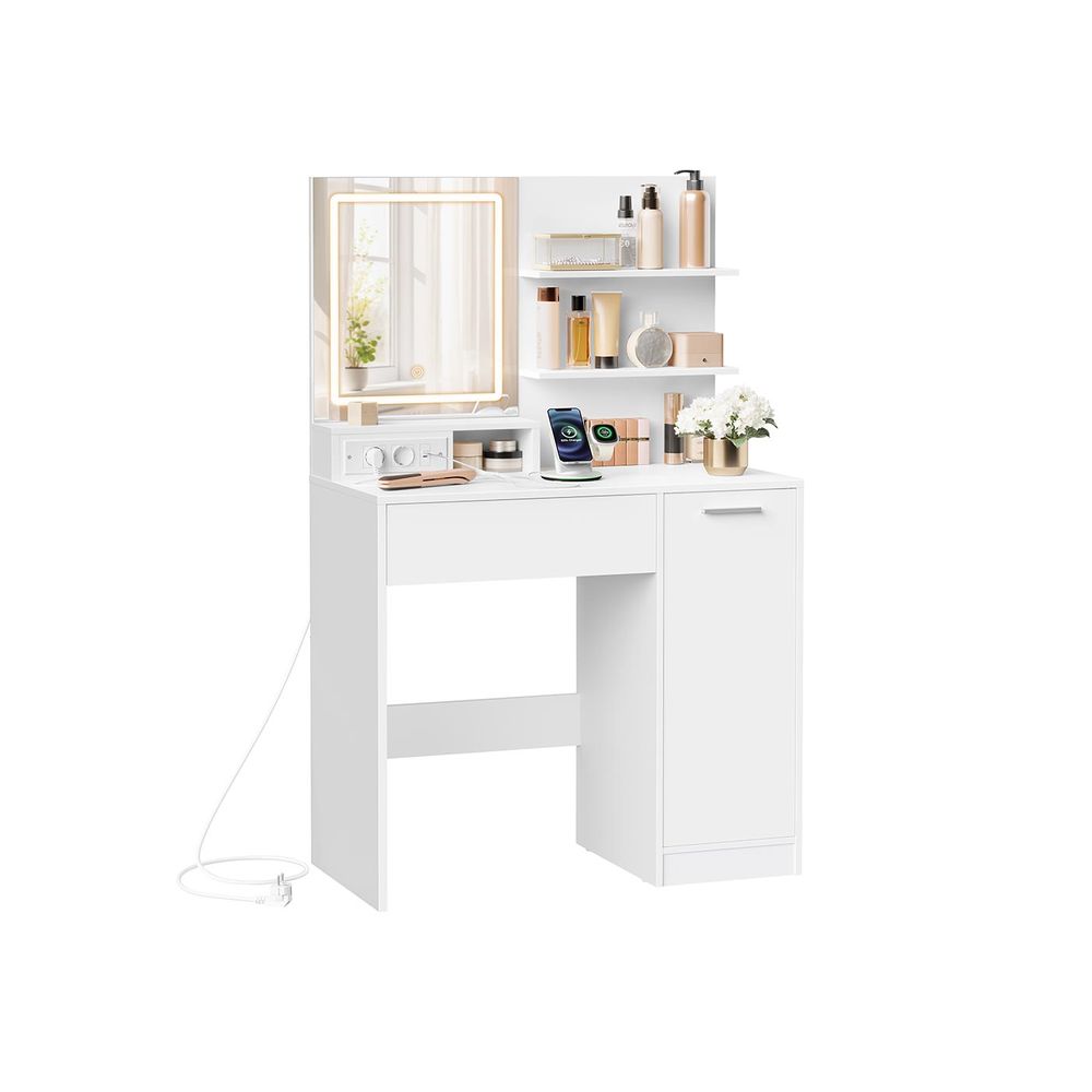 Nancy's Moliterno Kaptafel - Make Up Tafel - Met LED Spiegel - Wit - ± 40 x 80 x 130 cm