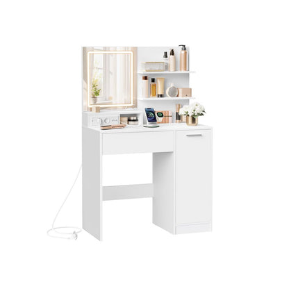 Nancy's Moliterno Kaptafel - Make Up Tafel - Met LED Spiegel - Wit - ± 40 x 80 x 130 cm