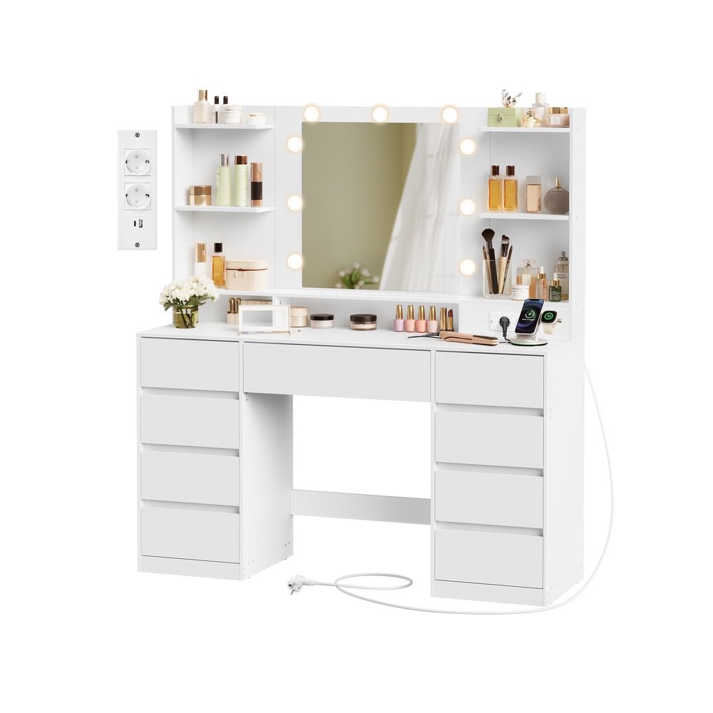 Nancy's Pantelleria Kaptafel - Make Up Tafel met Spiegel en Verlichting - Wit - ± 105 x 40 x 145 cm