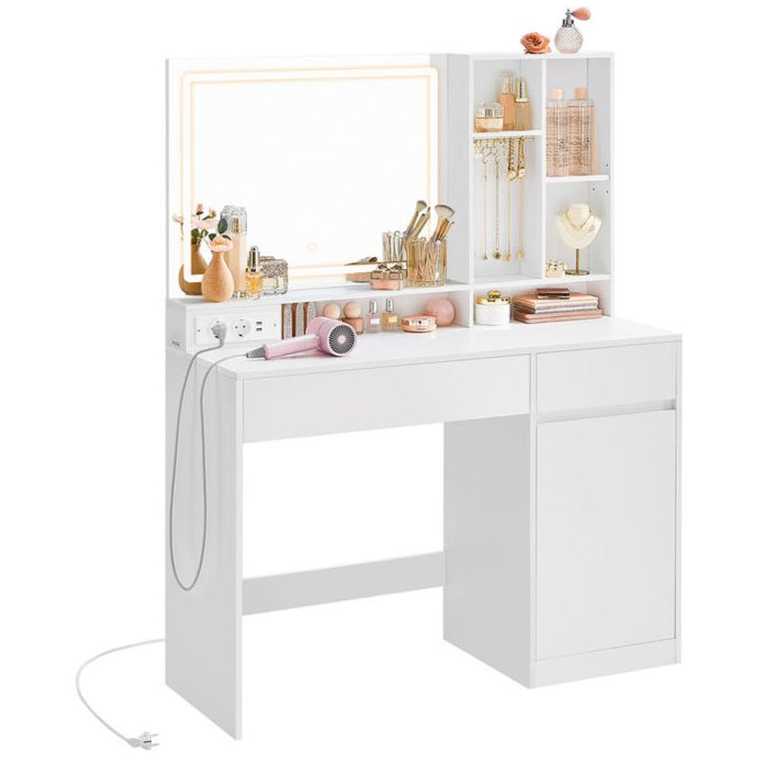 Nancy's Roriz Kaptafel - Make Up Tafel met Spiegel & Verlichting - Cosmeticatafel - Wit - ± 110 x 40 x 140 cm