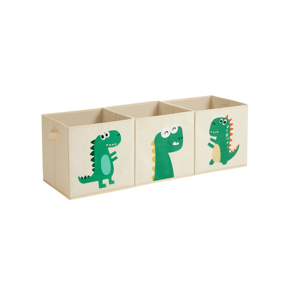 Nancy's Prescot Speelgoed Organizer - Opbergdozen - Set van 3 - Stof - Beige - Groen - 30 x 30 x 30 cm