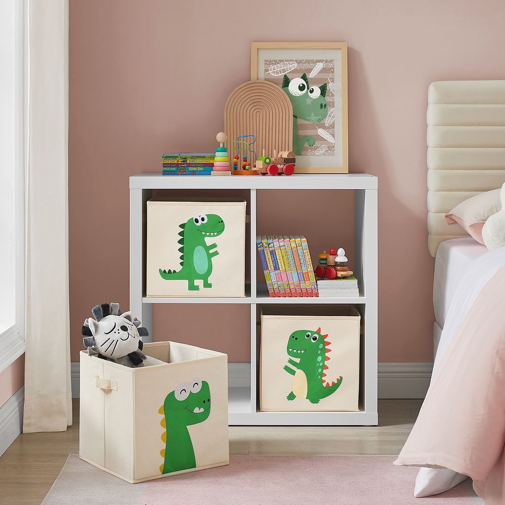 Nancy's Prescot Speelgoed Organizer - Opbergdozen - Set van 3 - Stof - Beige - Groen - 30 x 30 x 30 cm