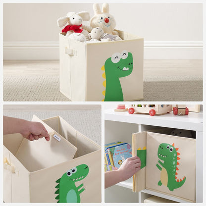 Nancy's Prescot Speelgoed Organizer - Opbergdozen - Set van 3 - Stof - Beige - Groen - 30 x 30 x 30 cm