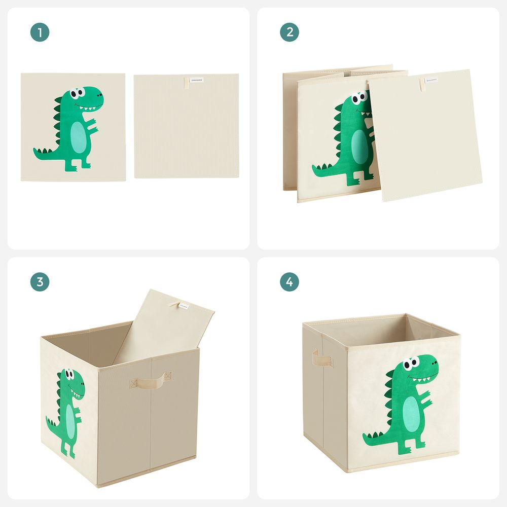 Nancy's Prescot Speelgoed Organizer - Opbergdozen - Set van 3 - Stof - Beige - Groen - 30 x 30 x 30 cm