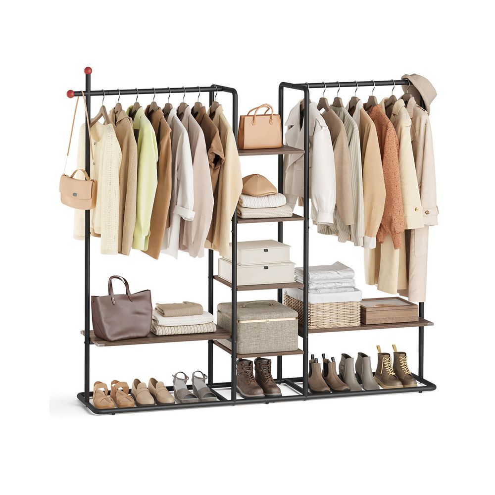 Nancy's Moretta Kledingrek - Garderoberek - Kledingstang - Walnootkleurig / Zwart - ± 165 x 35 x  175 cm