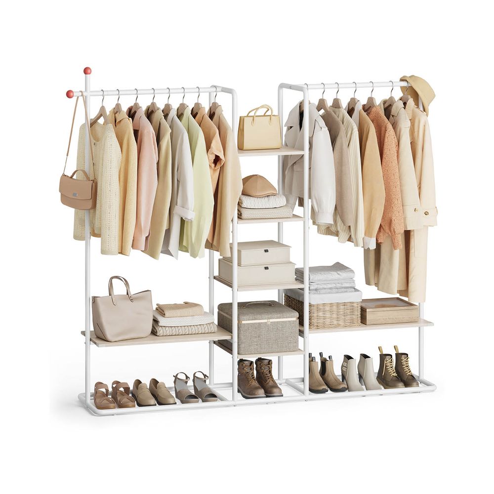 Nancy's Moretta Kledingrek - Garderoberek - Kledingstang - Naturel Beige / Wit - ± 165 x 35 x  175 cm