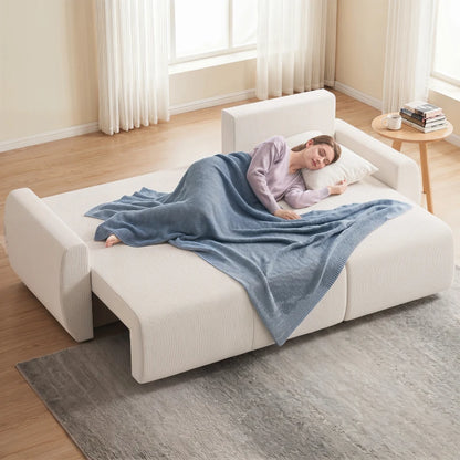 Nancy's Staletti Slaapbank - Logeerbed - Ligbank - Opbergruimte - Crèmewit - Velours