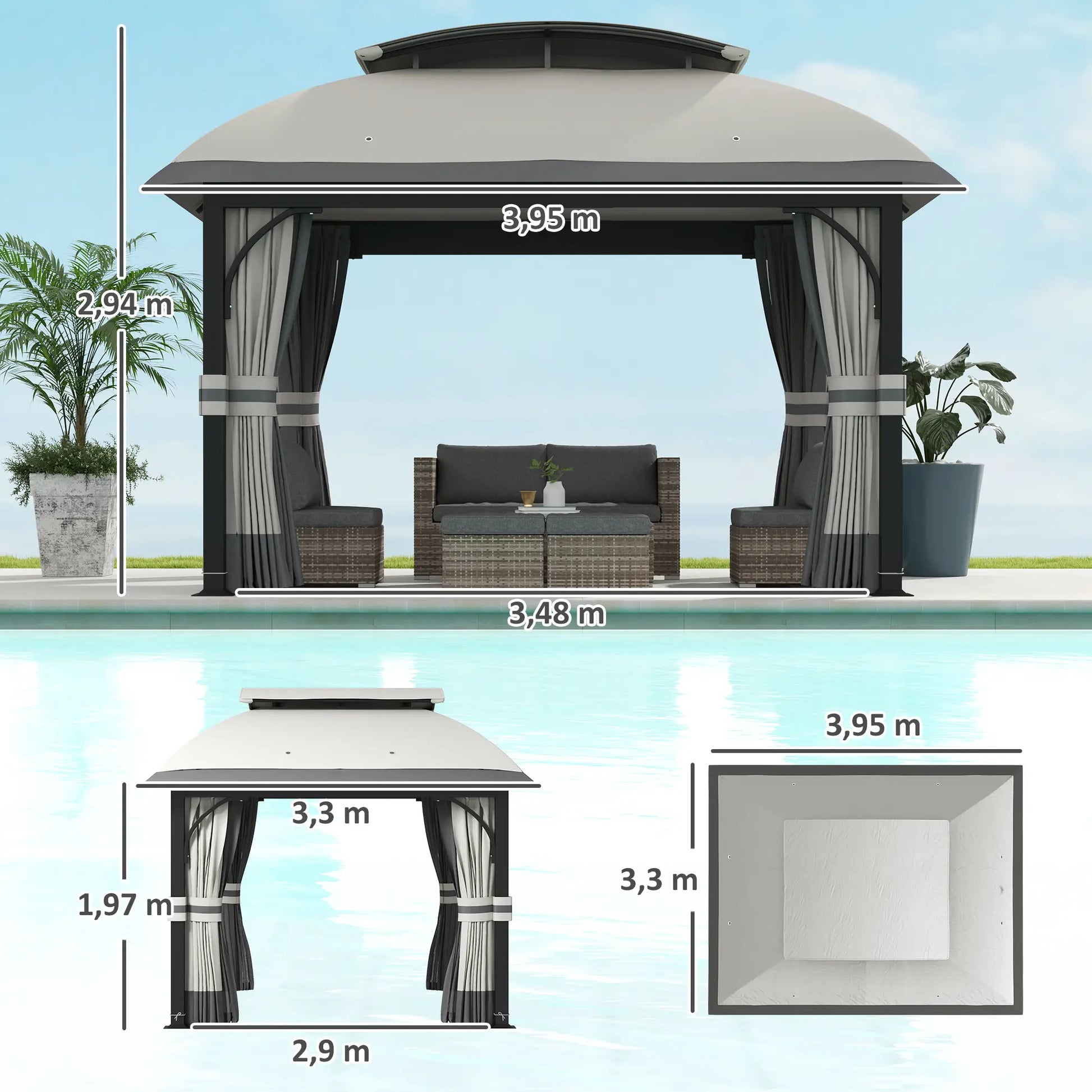 Nancy's Macieira Paviljoen - Tuinpaviljoen - Partytent - Tuintent - Grijs - ± 395 x 330 x 295 cm