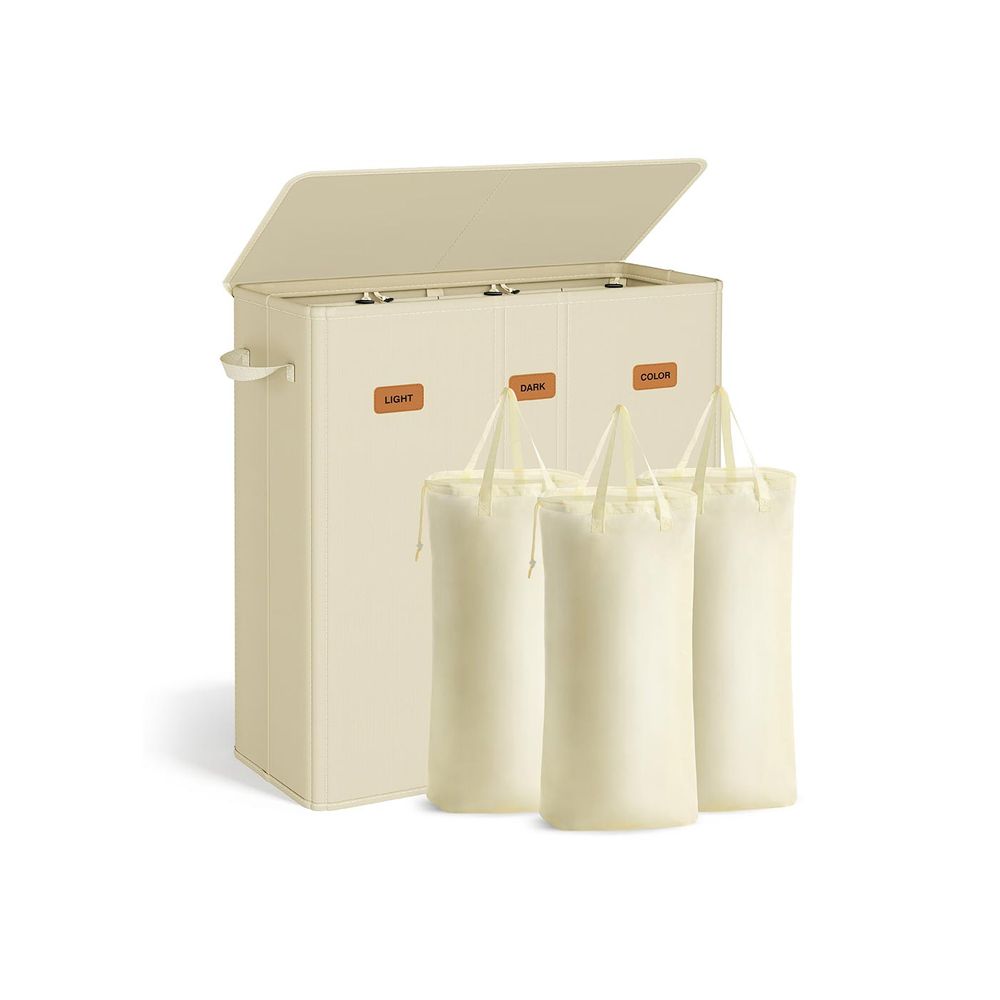 Nancy's Molinella Wasmand - Wasbox - Was sorteerder - 3 vakken - Crèmewit - 160 Liter