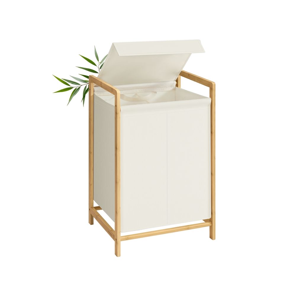 Nancy's Pradleves Wasmand met 2 vakken - Wassorteerder - Wasbox - Crèmewit - Bamboe - 100 Liter