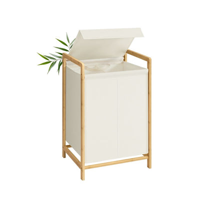 Nancy's Pradleves Wasmand met 2 vakken - Wassorteerder - Wasbox - Crèmewit - Bamboe - 100 Liter