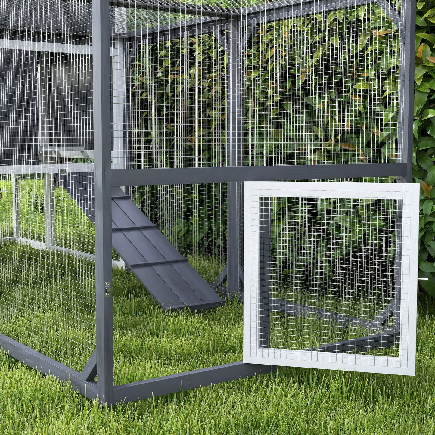 Nancy's Galegos Kippenren - Kippenhok - Dierenverblijf - Buitenverblijf voor dieren - Grijs - Dennenhout - ± 240 x 90 x 115 cm