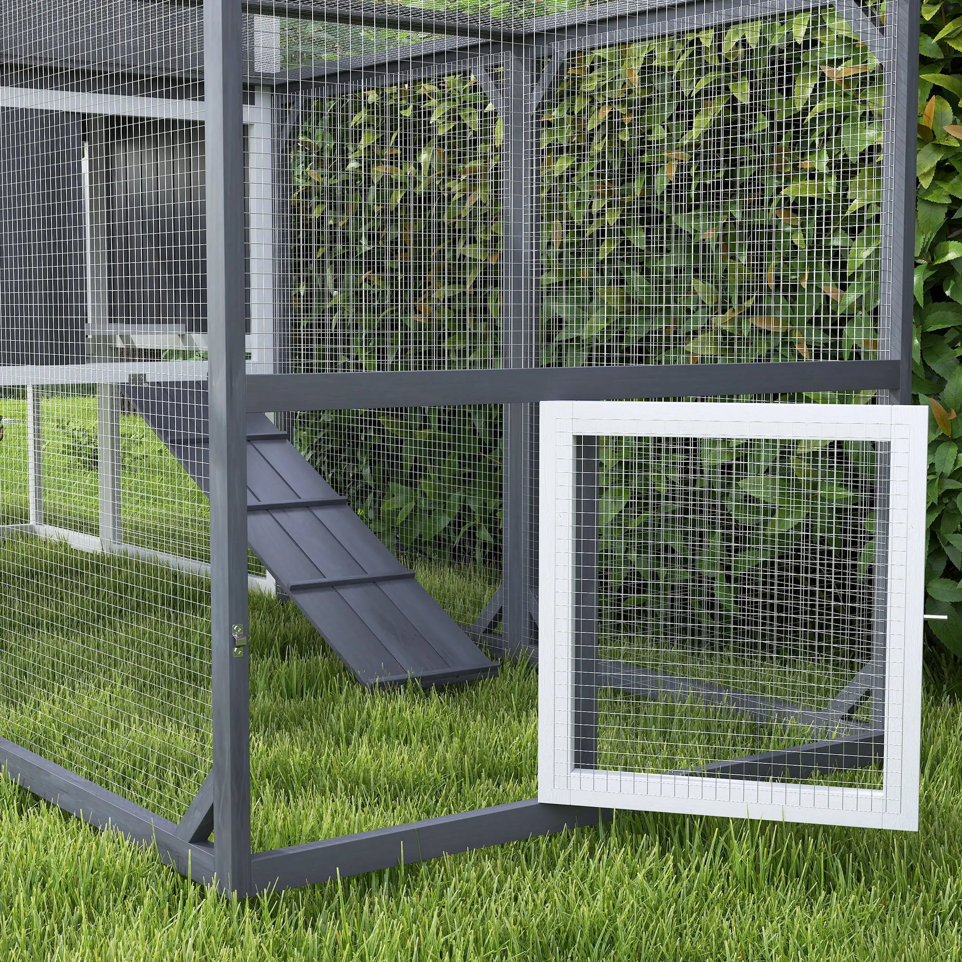 Nancy's Galegos Kippenren - Kippenhok - Dierenverblijf - Buitenverblijf voor dieren - Grijs - Dennenhout - ± 240 x 90 x 115 cm