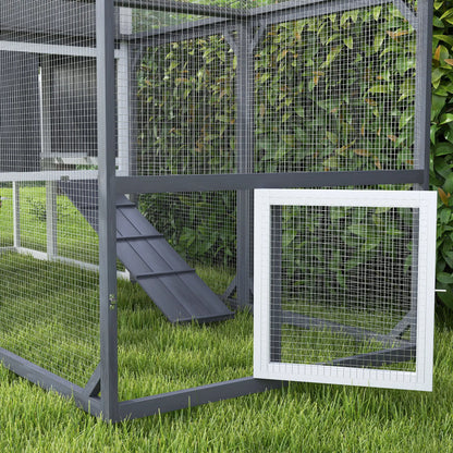 Nancy's Galegos Kippenren - Kippenhok - Dierenverblijf - Buitenverblijf voor dieren - Grijs - Dennenhout - ± 240 x 90 x 115 cm
