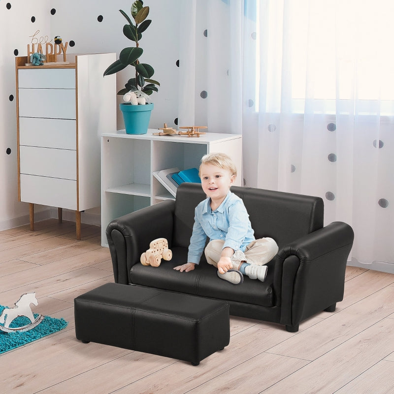 Nancy's Zorro Kinderbank Met Voetenbank - Kinderfauteuil - 2-Delige Set - Zwart