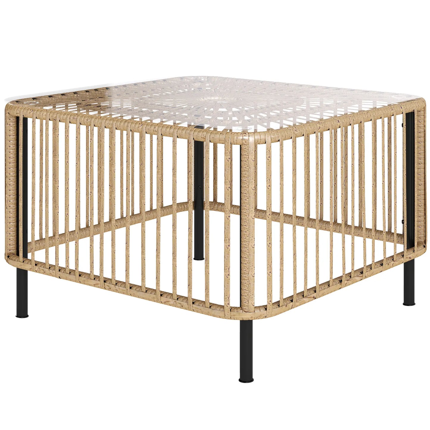Nancy's Corinaldo Tuintafel - Terrastafel - Balkontafel - Natuurlijk Hout - Rotan / Glas - ± 65 x 65 x 45 cm