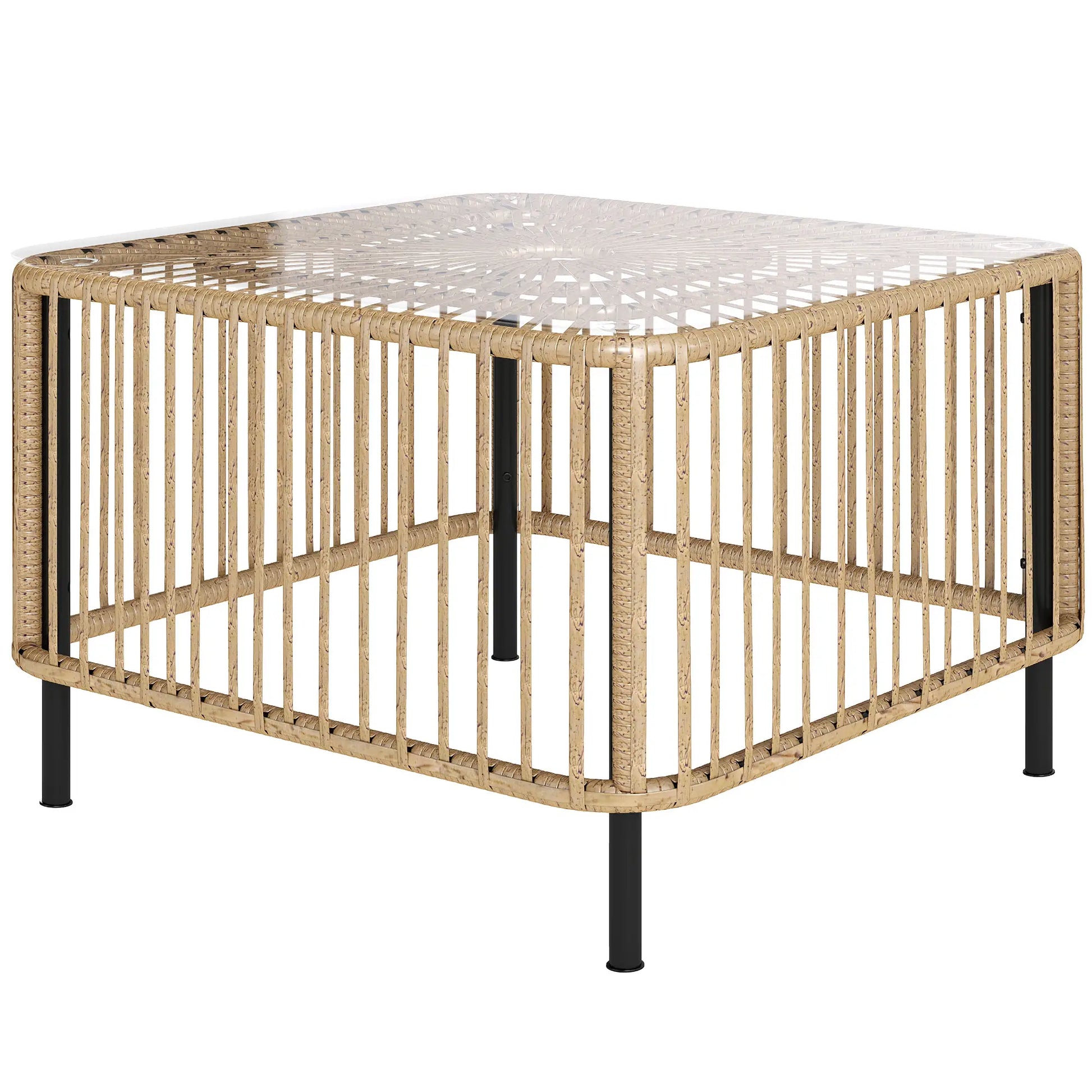 Nancy's Corinaldo Tuintafel - Terrastafel - Balkontafel - Natuurlijk Hout - Rotan / Glas - ± 65 x 65 x 45 cm