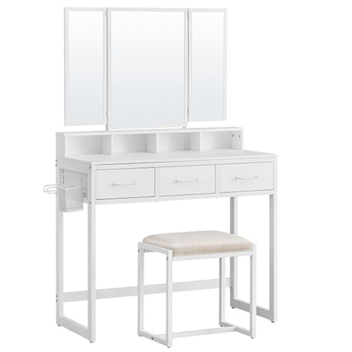 Nancy's Amorosi Kaptafel - Make-up Tafel - Inclusief Kruk - Wit - ± 40 x 90 x 140 cm