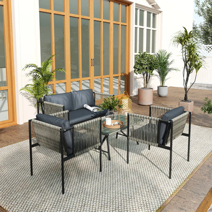 Nancy's Fondo Loungeset - Tuinset - Grijs / Zwart - Rotan