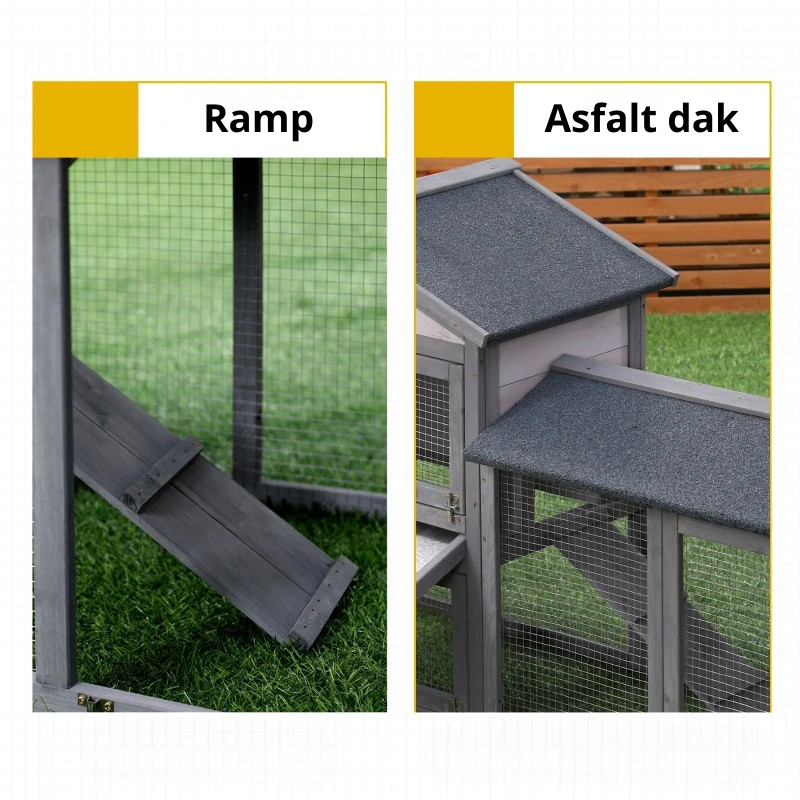 Nancy's Arkell Konijnenhok - Konijnenkooi - Dierenhok - Grijs / Wit - Sparrenhout - ± 145 x 55 x 85 cm