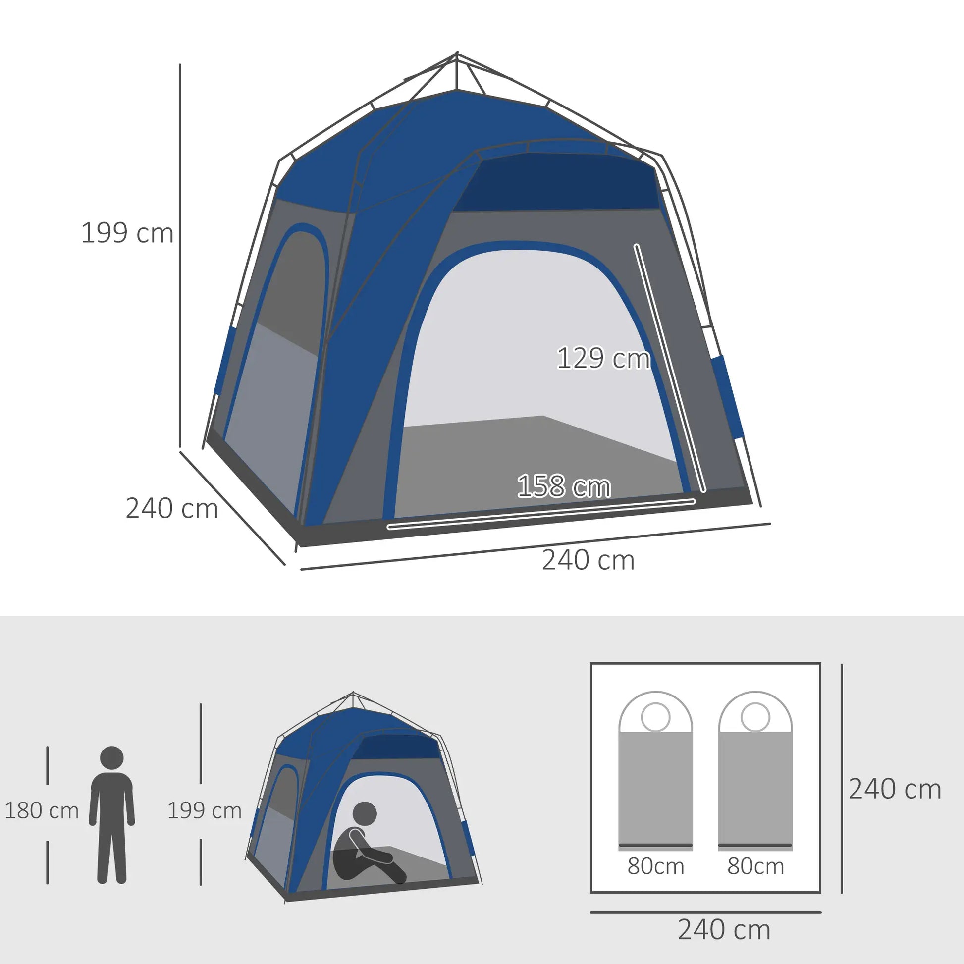 Nancy's Ghedi Kampeertent - Campingtent - Koepeltent - Blauw - 240 x 240 x 200 cm