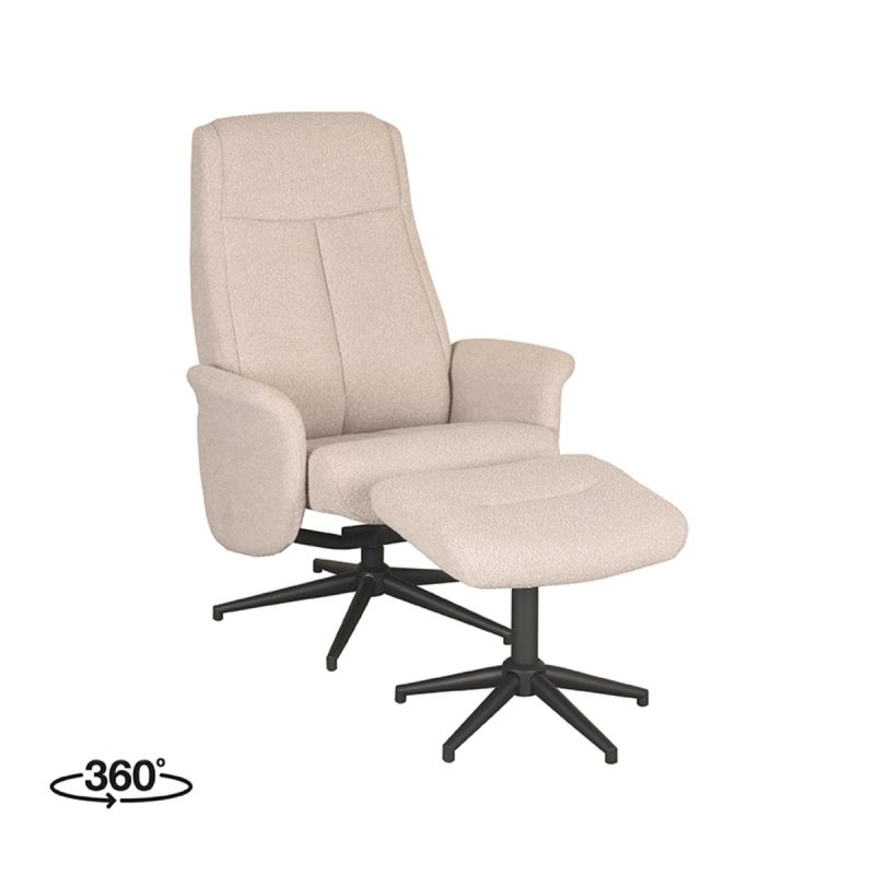 LABEL51 Relaxfauteuil Bergen - Naturel Boucle | Zwart Metaal - 77x76x105 cm
