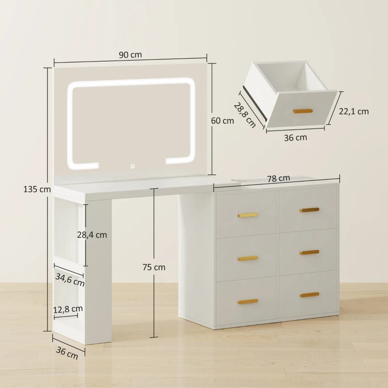 Nancy's Omegna Make Up Tafel - Kaptafel - LED-Spiegel - Met stopcontact en USB-aansluiting - Wit - ± 120 x 80 x 135 cm