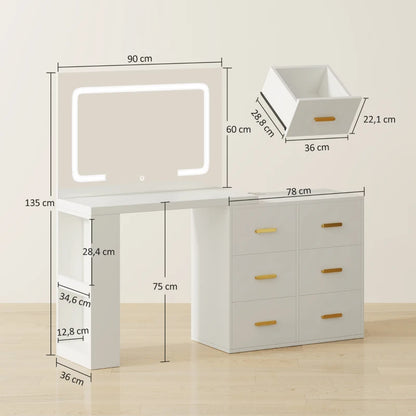 Nancy's Omegna Make Up Tafel - Kaptafel - LED-Spiegel - Met stopcontact en USB-aansluiting - Wit - ± 120 x 80 x 135 cm