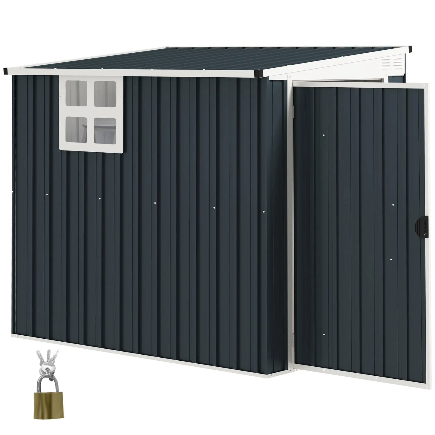 Nancy's Contigliano Opbergschuur - Tuinschuur - Tuinhuisje - Schuurtje - Grijs - Staal - ± 130 x 195 x 161/181H cm