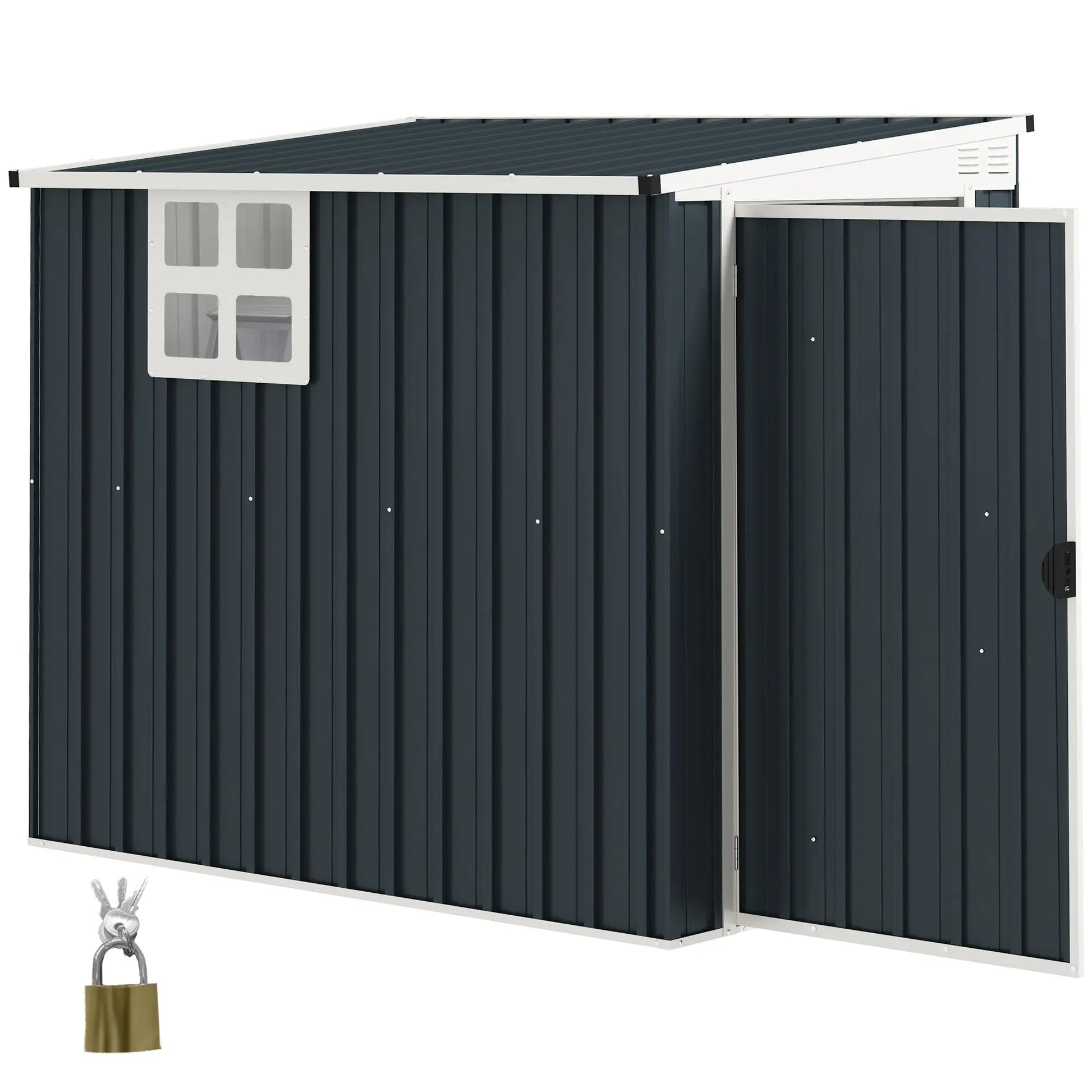 Nancy's Contigliano Opbergschuur - Tuinschuur - Tuinhuisje - Schuurtje - Grijs - Staal - ± 130 x 195 x 161/181H cm