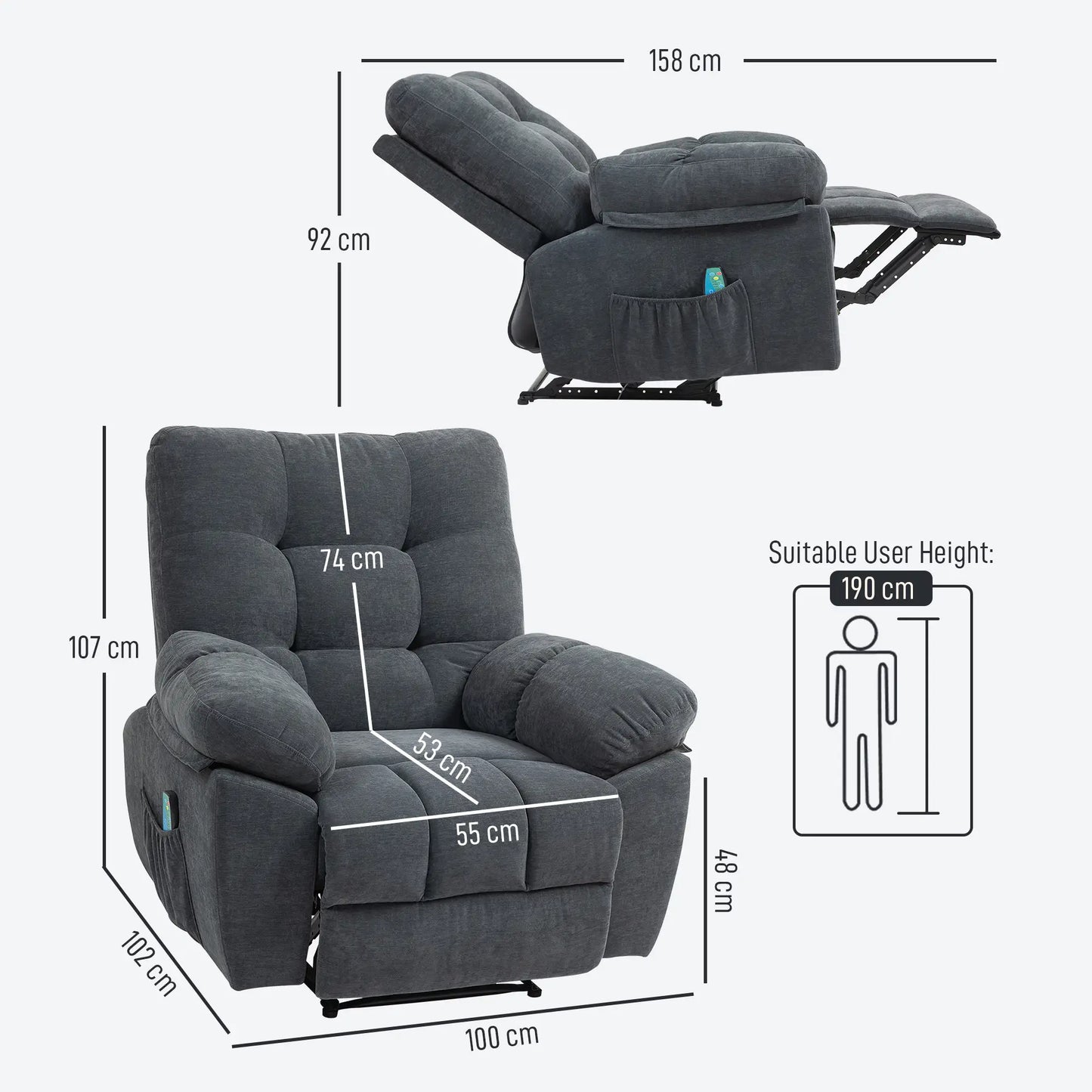 Nancy's Ferrandina Massagestoel - Relaxfauteuil - Loungestoel - Donkergrijs