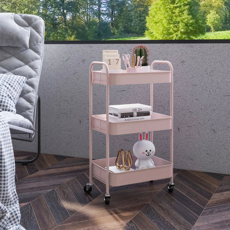 Nancy's Monterosi Trolley - Serveerwagen - Keukentrolley - Roze - Staal - ± 45 x 30 x 80 cm