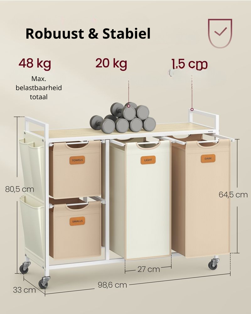 Nancy's Rebolosa Wasmand - Wassorteerder - Wasbox - Beige / Bruin / Wit - 150 Liter