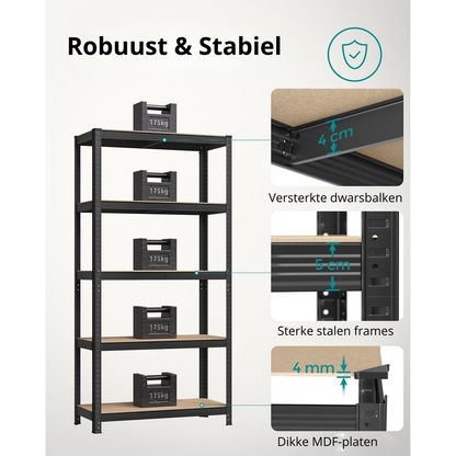 Nancy's Stenico Stellingkast Set van 2 - Opbergrek - Opbergkast - Stellingrek - Zwart - Staal - 90 x 40 x 180 cm