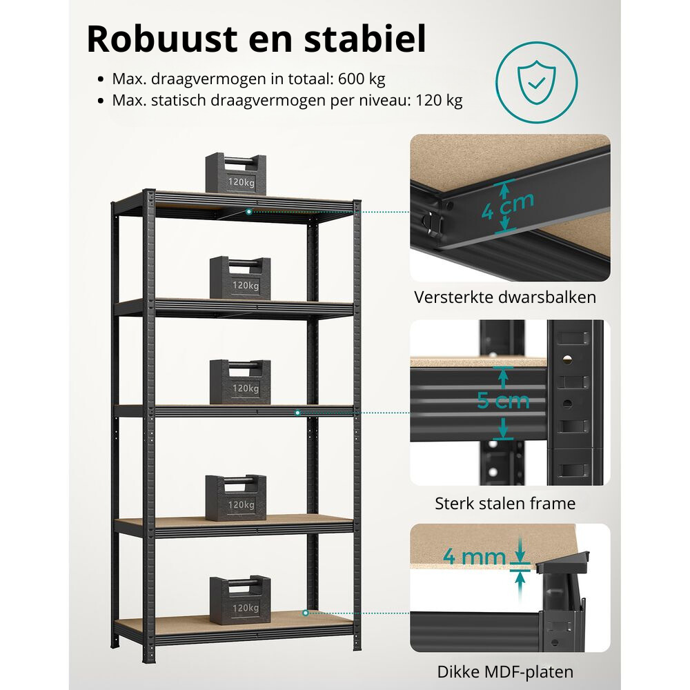 Nancy's Buckland Stellingkast - Opbergkast - Stellingrek - Set van 2 - 100 x 50 x 200 cm