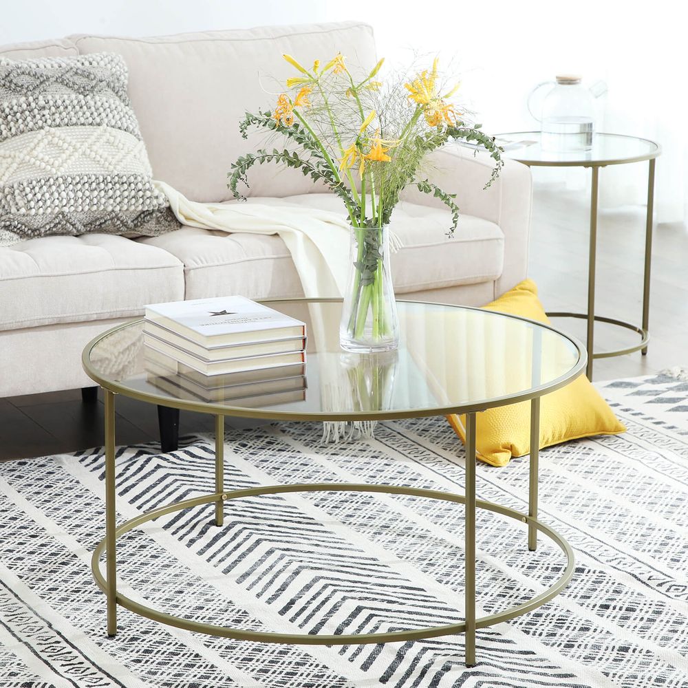 Nancy's Brighton Park Coffee Table - Round Glass Table - Iron Frame - Side Table - Gold / Rose Goldx