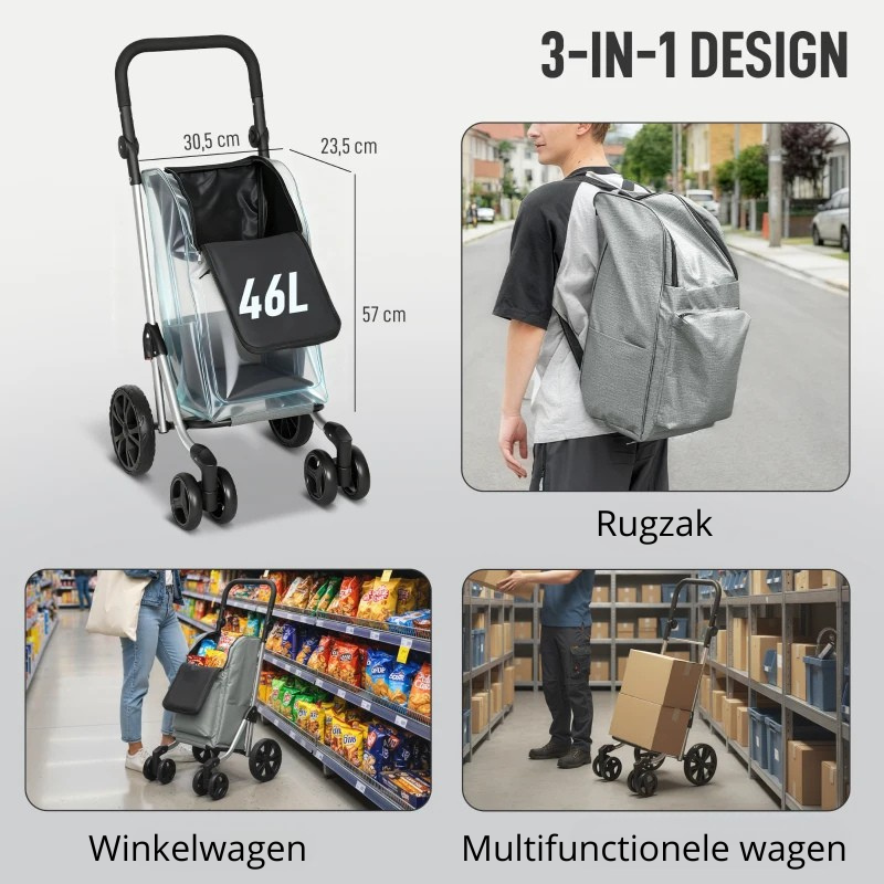 Nancy's Nettuno Boodschappentrolley - Boodschappenwagen - Boodschappenkar - Grijs - 46 Liter