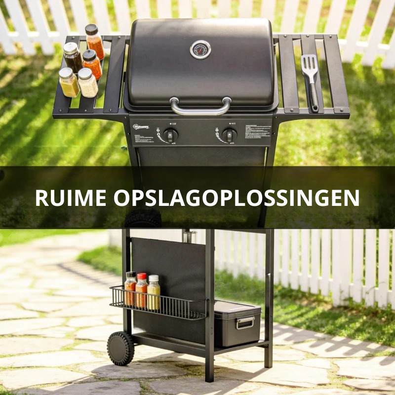 Nancy's Sedrina Gasbarbecue - BBQ - Barbecue op wielen - Thermometer - Tweezone-temperatuurregeling - Zwart