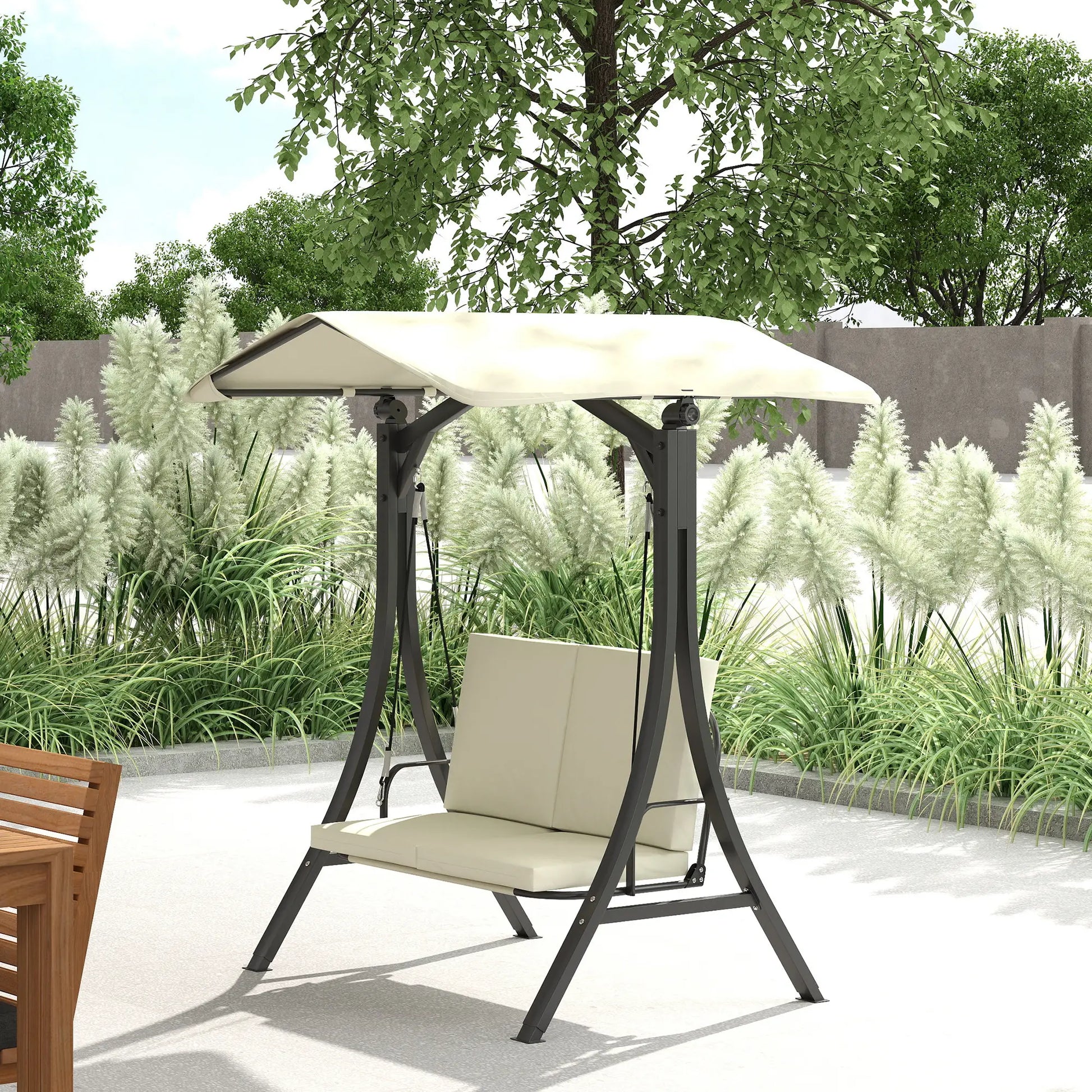 Nancy's Corchiano Schommelbank - Tuinschommel - Hollywood Schommel - Zwart / Crème - ± 150 x 120 x 180 cm