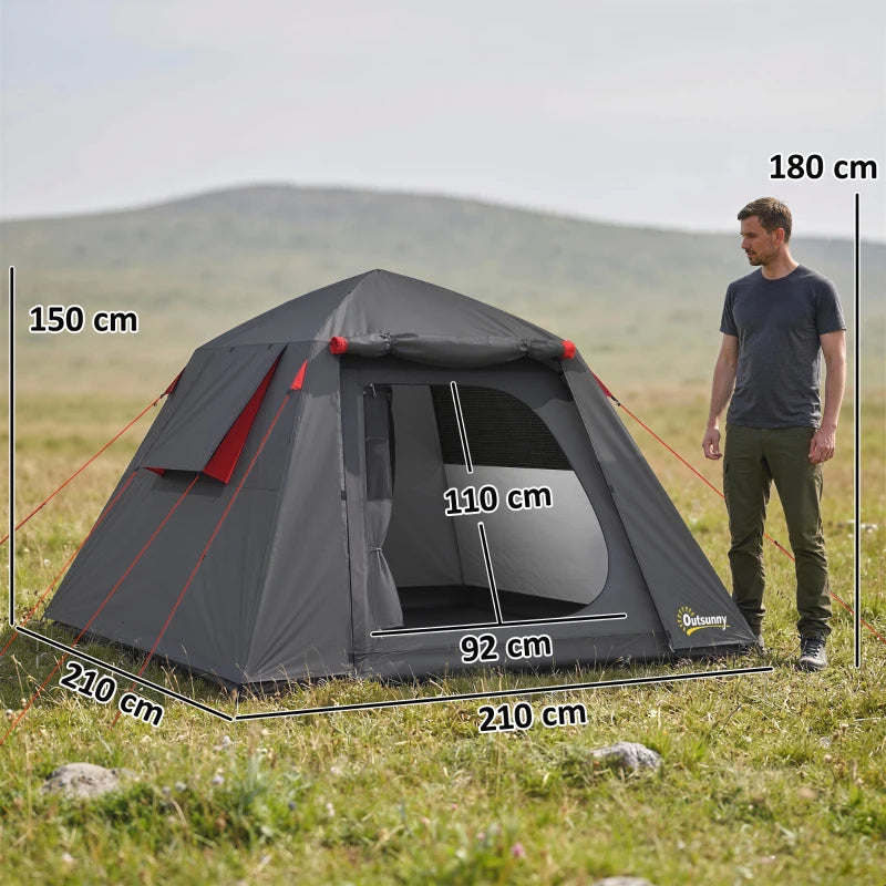 Nancy's Soave Kampeertent - Campingtent - 2-Persoons Koepeltent - Grijs / Rood - 210 x 210 x 150 cm