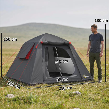 Nancy's Soave Kampeertent - Campingtent - 2-Persoons Koepeltent - Grijs / Rood - 210 x 210 x 150 cm